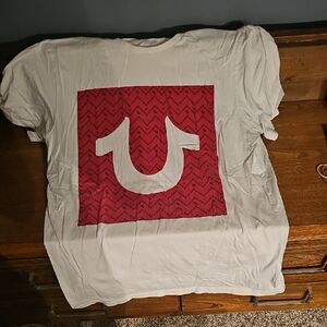 True Religion White and Red Short Sleeve Tee